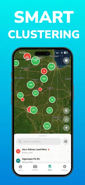 Rockhounding atlas map with smart clustering of collecting sites