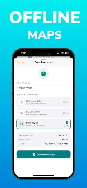 Download offline maps in the Rockhound app for remote rockhounding trips